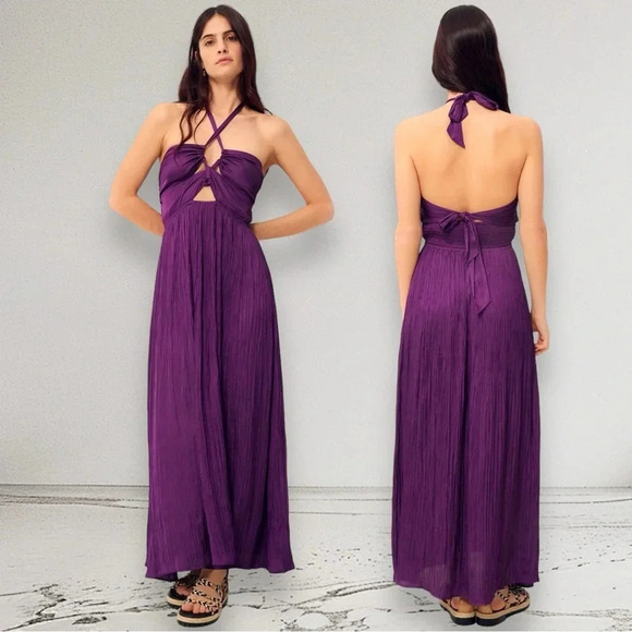 NEW SESSUN Trancoso Cutout Detail Halter Strap Midi Dress Picasso Lily Size S - Picture 13 of 16